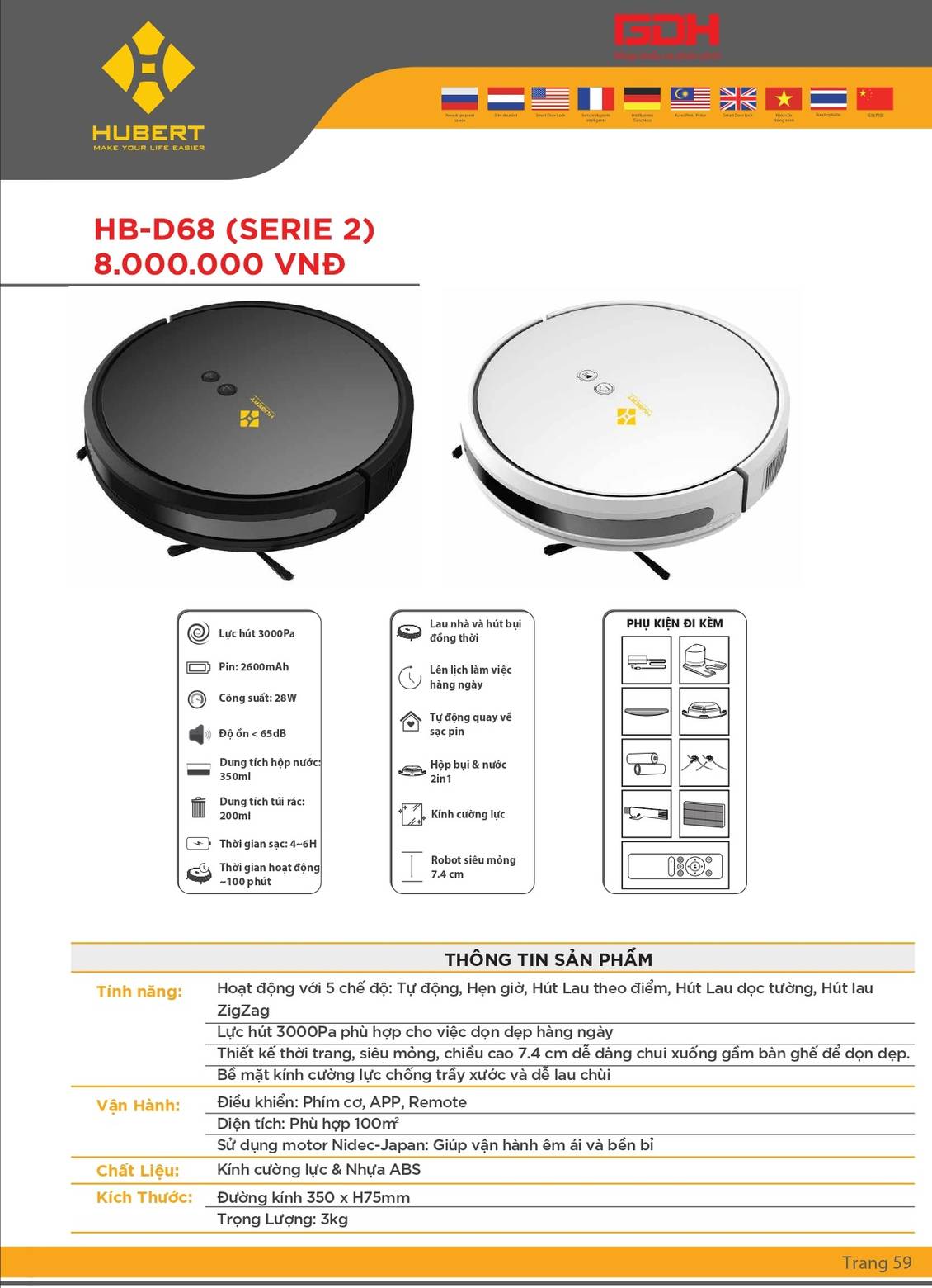 Robot hút bụi Hubert HB-D68 /Chi tiết sản phẩm 1